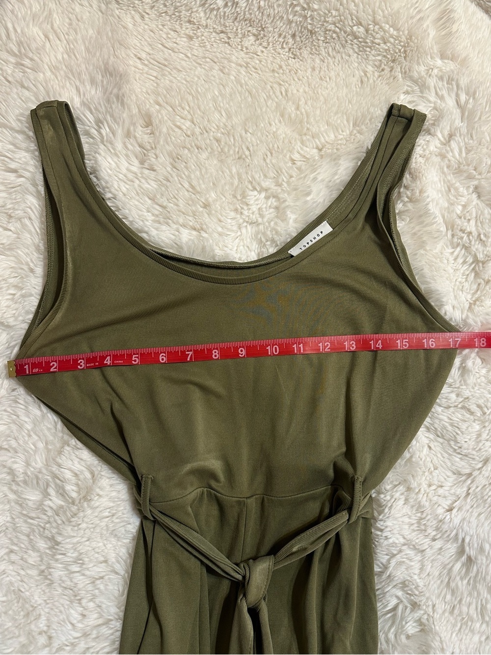 Topshop Olive Green Sleeveless Wide Leg Tie Waist Jumpsuit US 10 - Picture 10 of 14